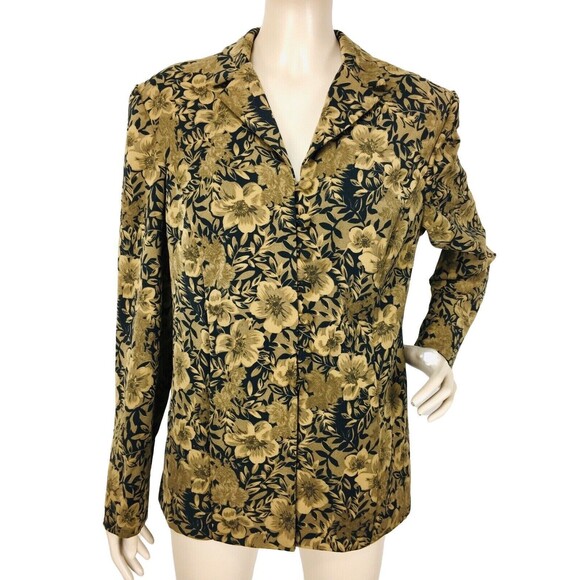 Vintage 80s 90s Floral Black Brown Button-Up Business Blazer Jacket Size 14 - Picture 2 of 8